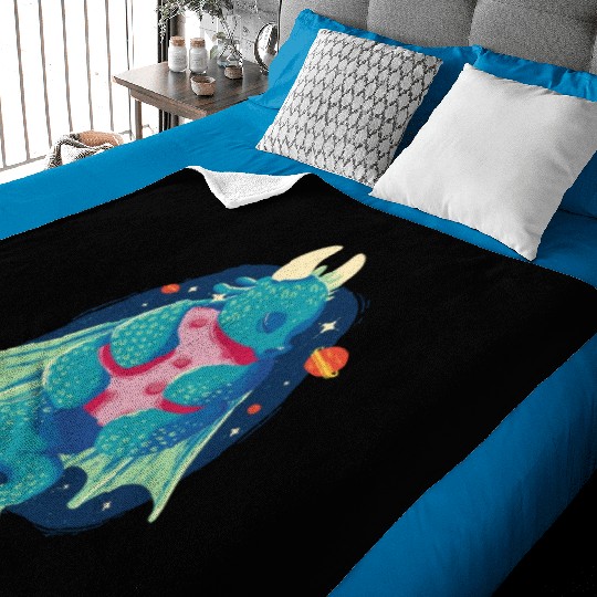 Cute Dragon Baby Mythical Space Watercolor Paintin Baby Blankets