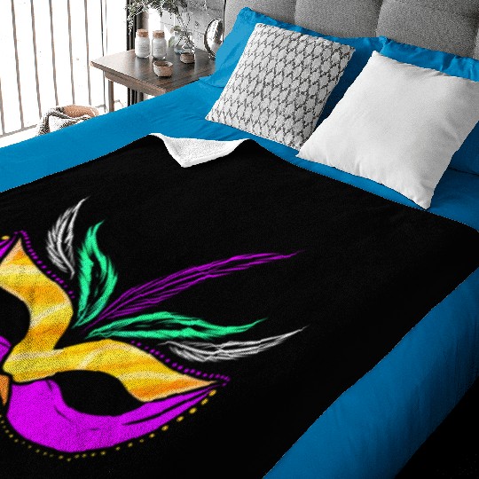 Yellow golden And Purple Mask For Mardi Gras Baby Blankets