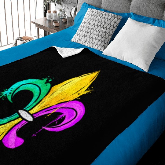 Green, Golden and Purple Fleur De Lis Baby Blankets