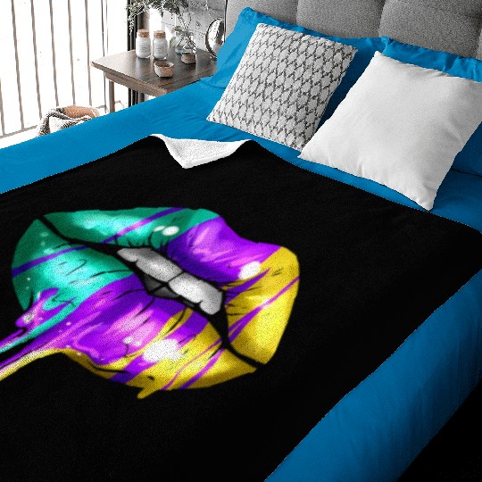 Big Lips In Green, Purple And Yellow Golden For Baby Blankets