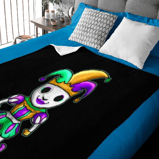 Cute Kawaii Jester With Mask For Mardi Gras Baby Blankets