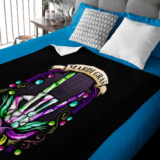 Rocking Skeleton Hand Showing Sign Of The Horns Baby Blankets