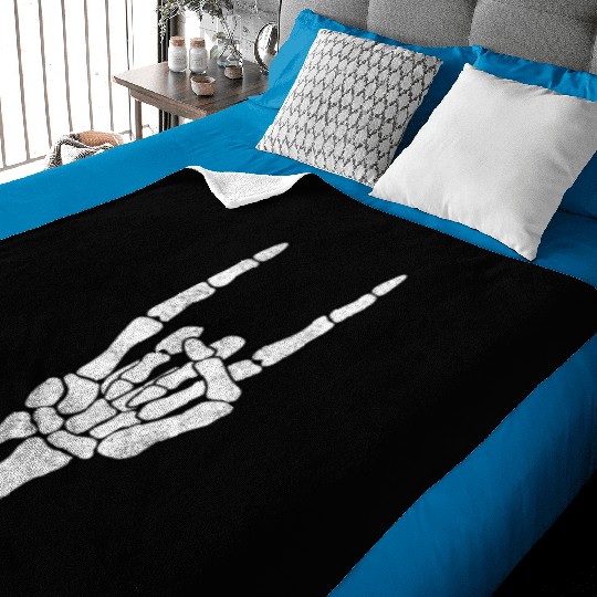 Skeleton Hand Rock Metal Sign Baby Blankets