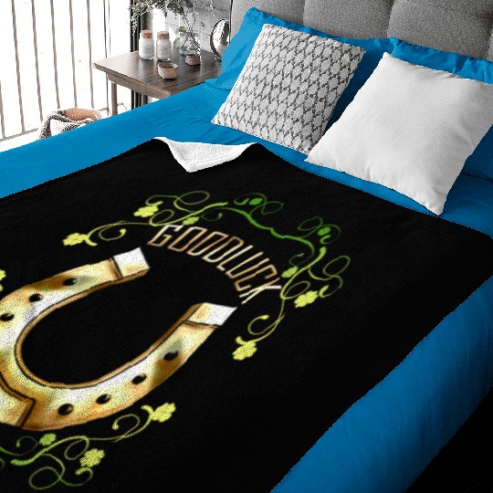 Good Luck With A Golden Horseshoe For Irish St Baby Blankets