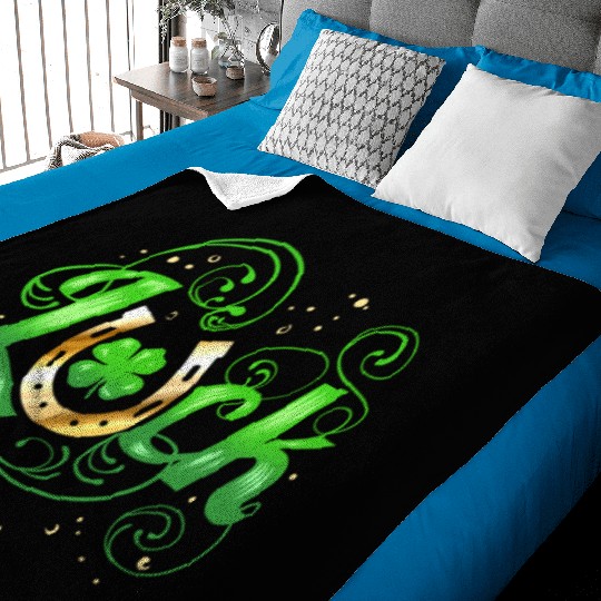 Green Golden Luck Logo With Horseshoe For St Baby Blankets