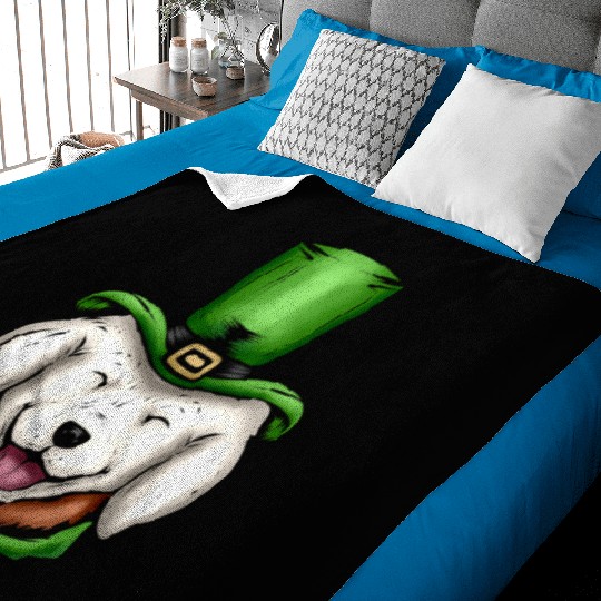 Cute White Dog Golden Retriever Green Hat St Baby Blankets