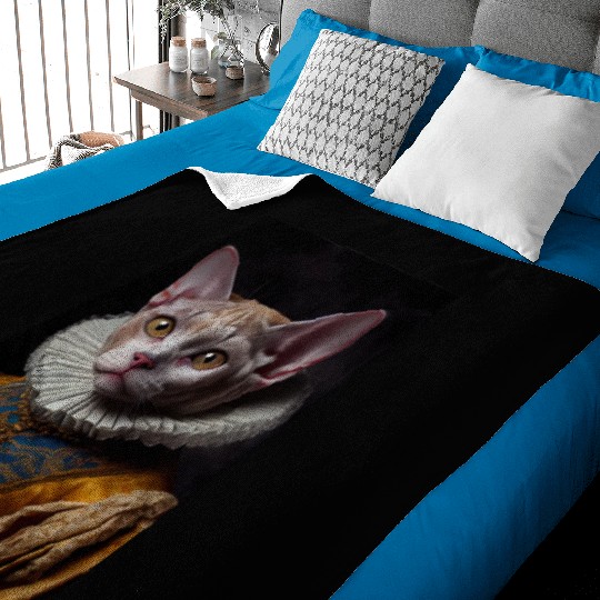 Black Queen Devon Rex Cat Breed Portrait Royal Ren Baby Blankets