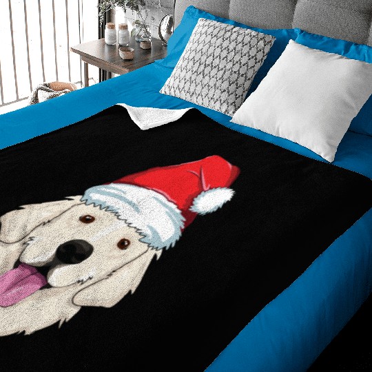 Blond Golden Retriever Santa Hat Cute Christmas Baby Blankets