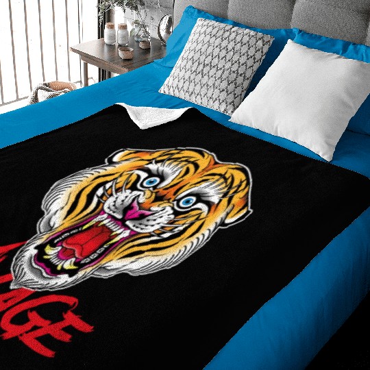 Savage Tiger Traditional Tattoo Baby Blankets