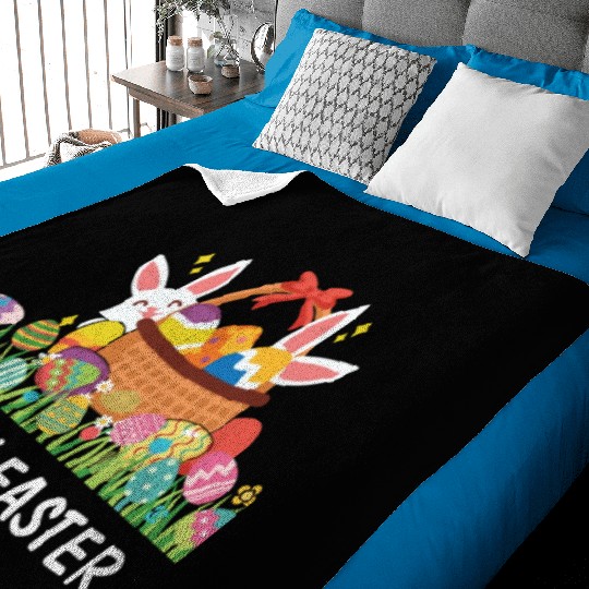 HAPPY EASTER Bunny Egg Hunt Wagon Girls Kids Mom Baby Blankets