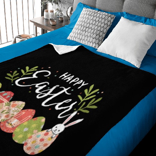 Happy Easter Spring Flowers Bunny Rabbit Egg Hunt Baby Blankets