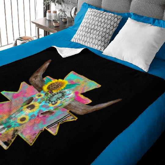 Colorful Floral Bull Skull Baby Blankets