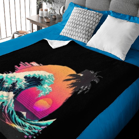 Vaperwave Aesthetic Glitch Great Wave Retrowave Sy Baby Blankets
