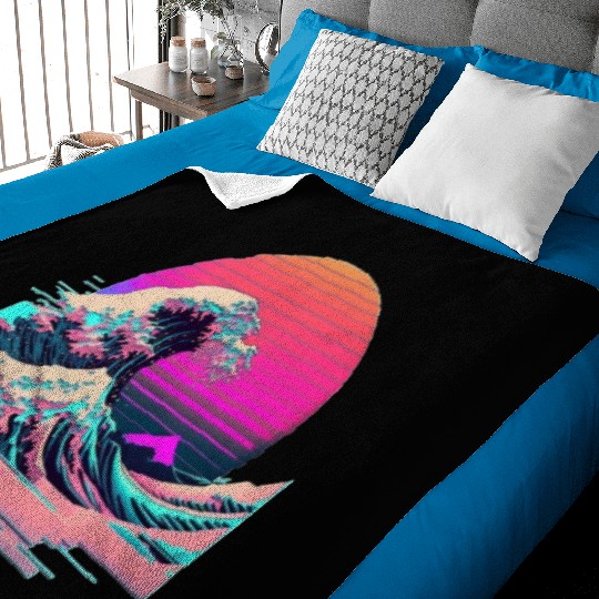 Vaperwave Aesthetic Glitch Great Wave Retrowave Sy Baby Blankets