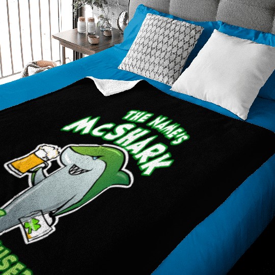 St Patricks Day Shark Funny Beer Drinking Baby Blankets