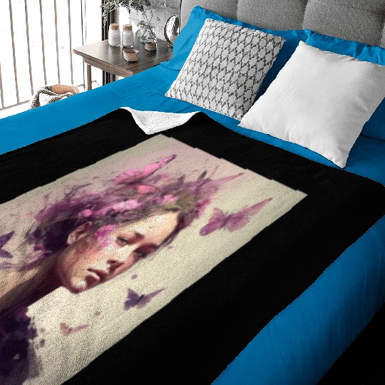 Breast Cancer Survivor Pink Flower Hair Girl Baby Blankets