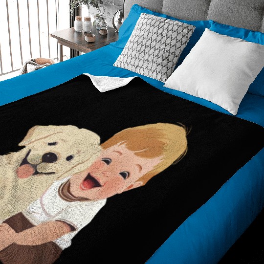 Sweet baby smiling with lovely puppy Baby Blankets