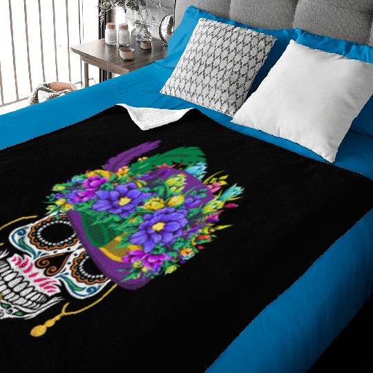 Mardi Gras Costume Dia De Los Muertos Flower Sugar Baby Blankets