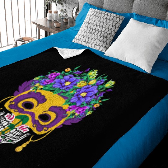 El Dia De Los Muertos Mardi Gras Mask Flower Sugar Baby Blankets