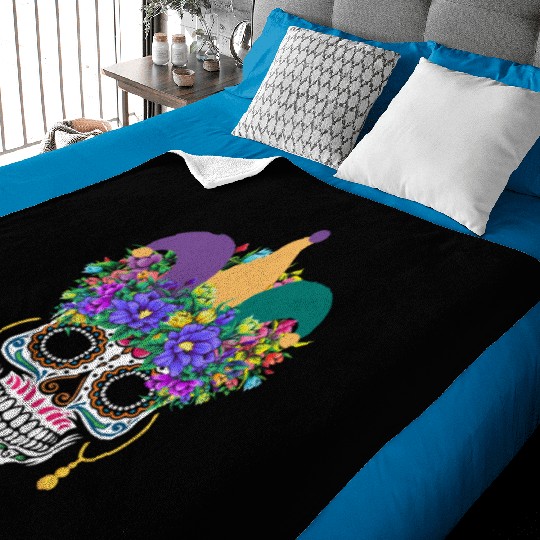 Mardi Gras Costume El Dia De Los Muertos Flower Baby Blankets