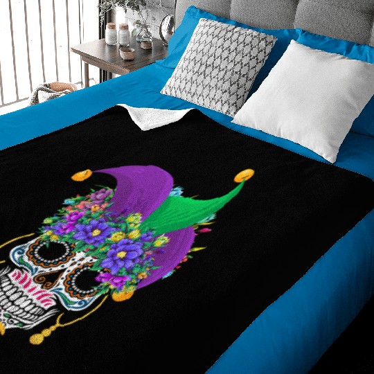 Mardi Gras Mask Dia De Los Muertos Flower Sugar Baby Blankets