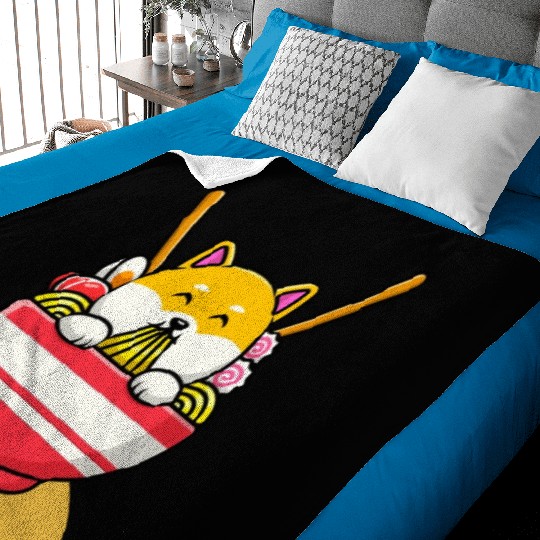 Cat Eating Spaghetti Ramen Cat Sweet Kitty Baby Blankets