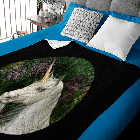 Magical Unicorn Surrounded by Wildflowers Baby Blankets