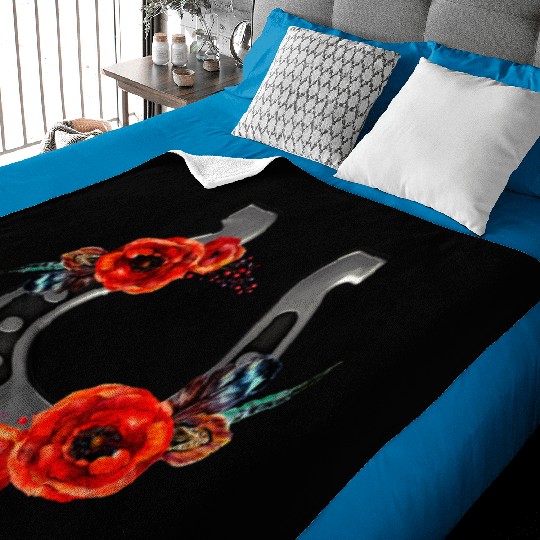 Floral Horseshoe With Poppies Baby Blankets