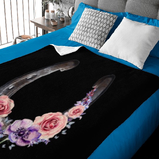 Lucky Floral Horseshoe Baby Blankets