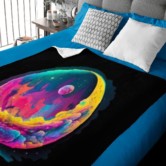 Neon Abstract Watercolor Moon Baby Blankets