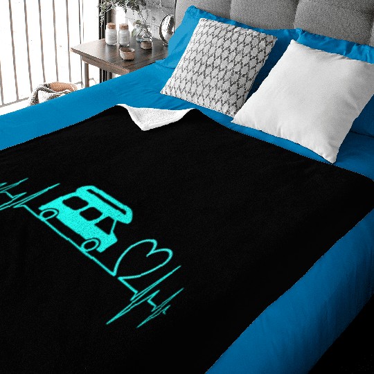 Camper Van camping Ecg heartbeat heart turquoise Baby Blankets