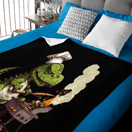 Baby Dinosaur Using A Charcoal Grill Cooking Meat Baby Blankets