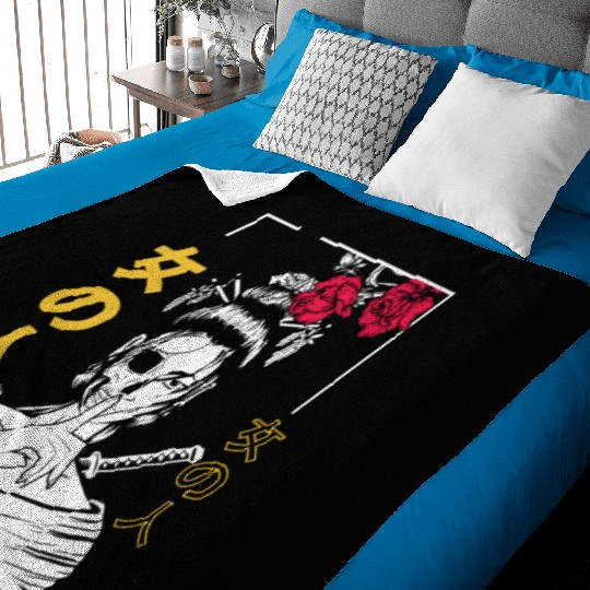 Japanese Samurai Floral Warrior Geisha Woman Baby Blankets