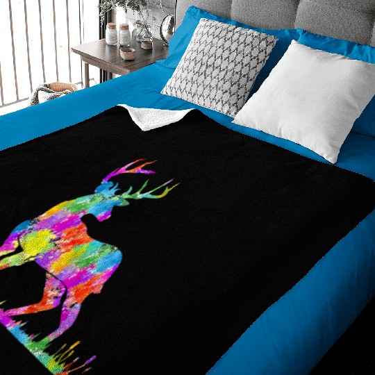 Watercolor Deer Silhouette Colorful Deer Baby Blankets