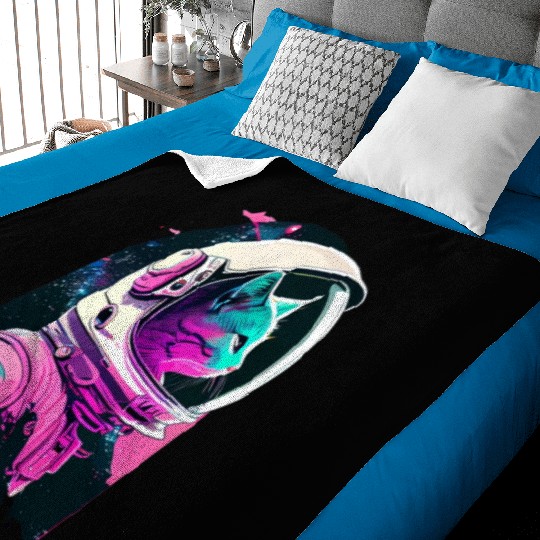 Aesthetic Vaporwave Space Cat 80s 90s Astronaut Baby Blankets