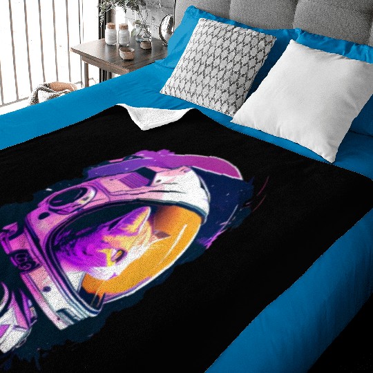 Aesthetic Vaporwave Space Cat 80s 90s Astronaut Baby Blankets