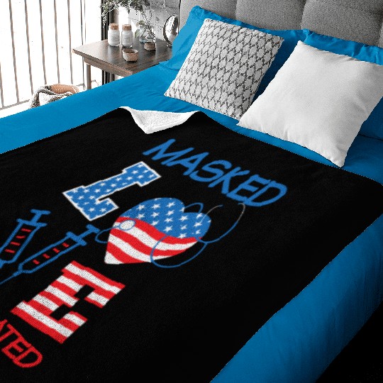 Masked LOVE Vaccinated USA Flag 4th of July Gifts Baby Blankets