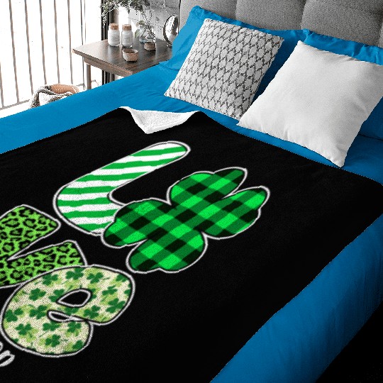 Love Pop Pop Green Plaid Leopard Shamrock Baby Blankets