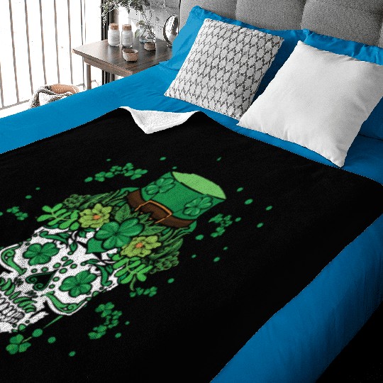 St Patty's Day Dia De Los Muertos Irish Flower Baby Blankets