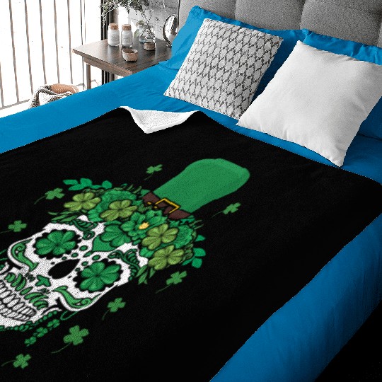 Dia De Los Muertos St Patty's Day Irish Flower Baby Blankets