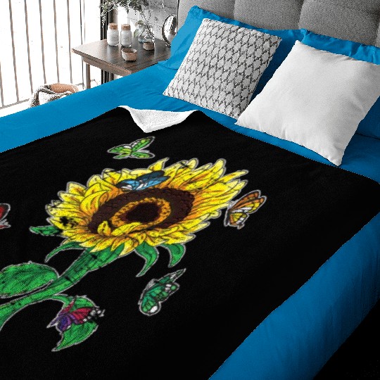 Aesthetics Sunflowers Nature Butterflies Yellow Su Baby Blankets