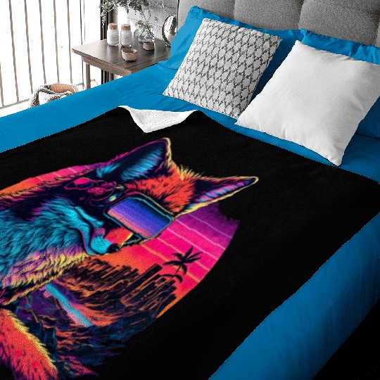 Retro Futuristic Synthwave Fox Baby Blankets