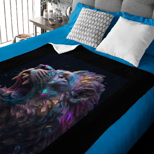 Art a huge cyberpunk lion roaring colorful gems Baby Blankets