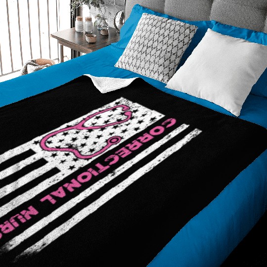 Correctional Nurse American flag US Stethoscope RN Baby Blankets