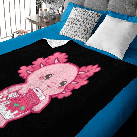 Kawaii Axolotl Strawberry Milk Teen Girl Kids Japa Baby Blankets