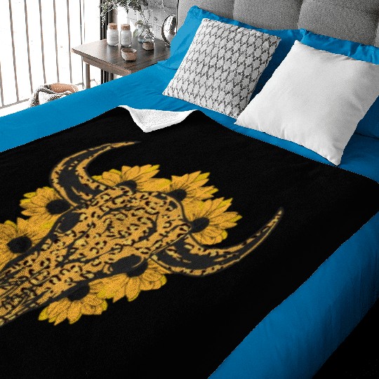 Bull Skull Sunflower Baby Blankets