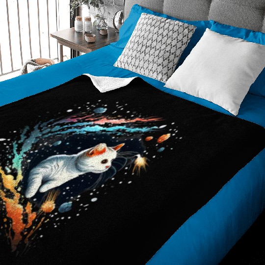 Astronaut Cat or Space Cat on Galaxy Cat Lover Baby Blankets