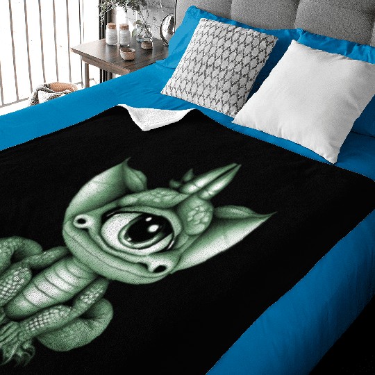 cute adorable one eyed dragon green Baby Blankets