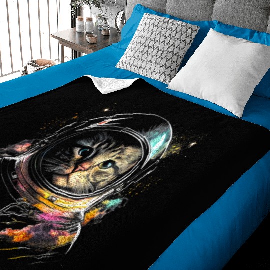 Space Cat on Galaxy Cat Lover Baby Blankets