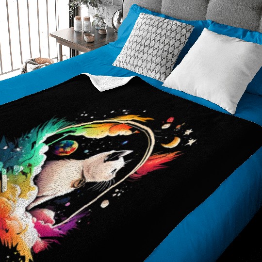 Space Cat on Galaxy Cat Lover Baby Blankets